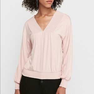 Express V-Neck And Back Top Blush Pink Large Relaxed Shirred